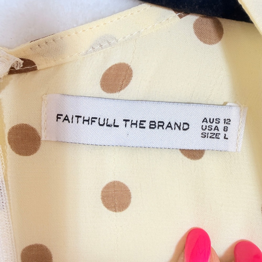 Faithfull The Brand Vanelli Yellow Polka Dot Mini Dress Puff Sleeve Size 8 L - Picture 4 of 7